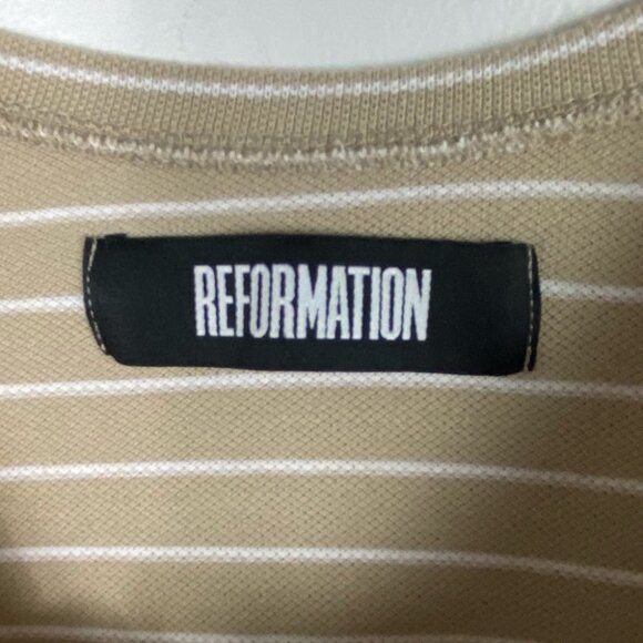 Reformation Striped Mini Dress Sami Tan Womens Size XS 3/4 Sleeves Minimalist‎ - Picture 6 of 13